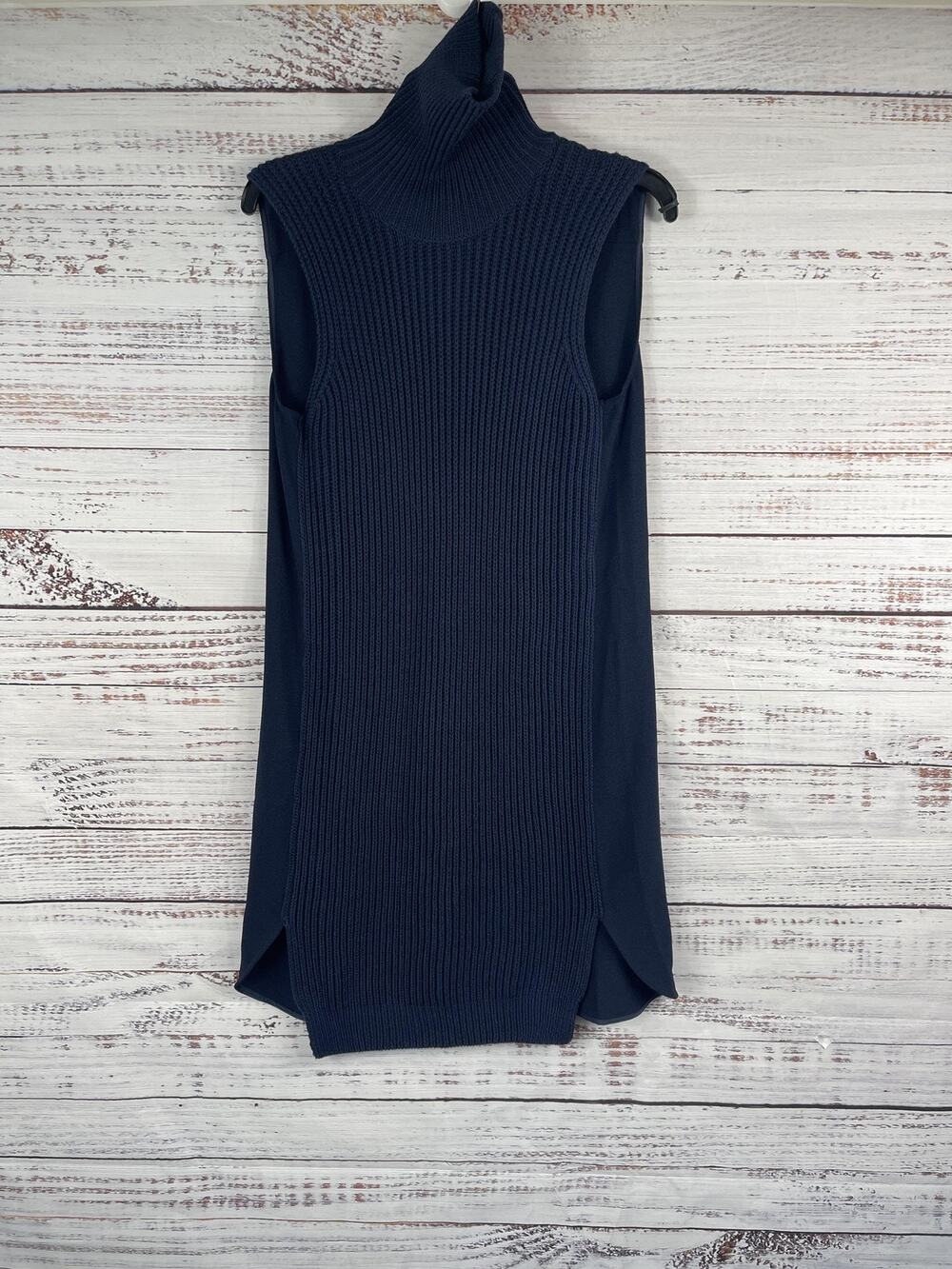 Ipekyol Sweater Dress Women's SZ 8 Navy Sleeveless Turtleneck Ribbed Knit Tunic